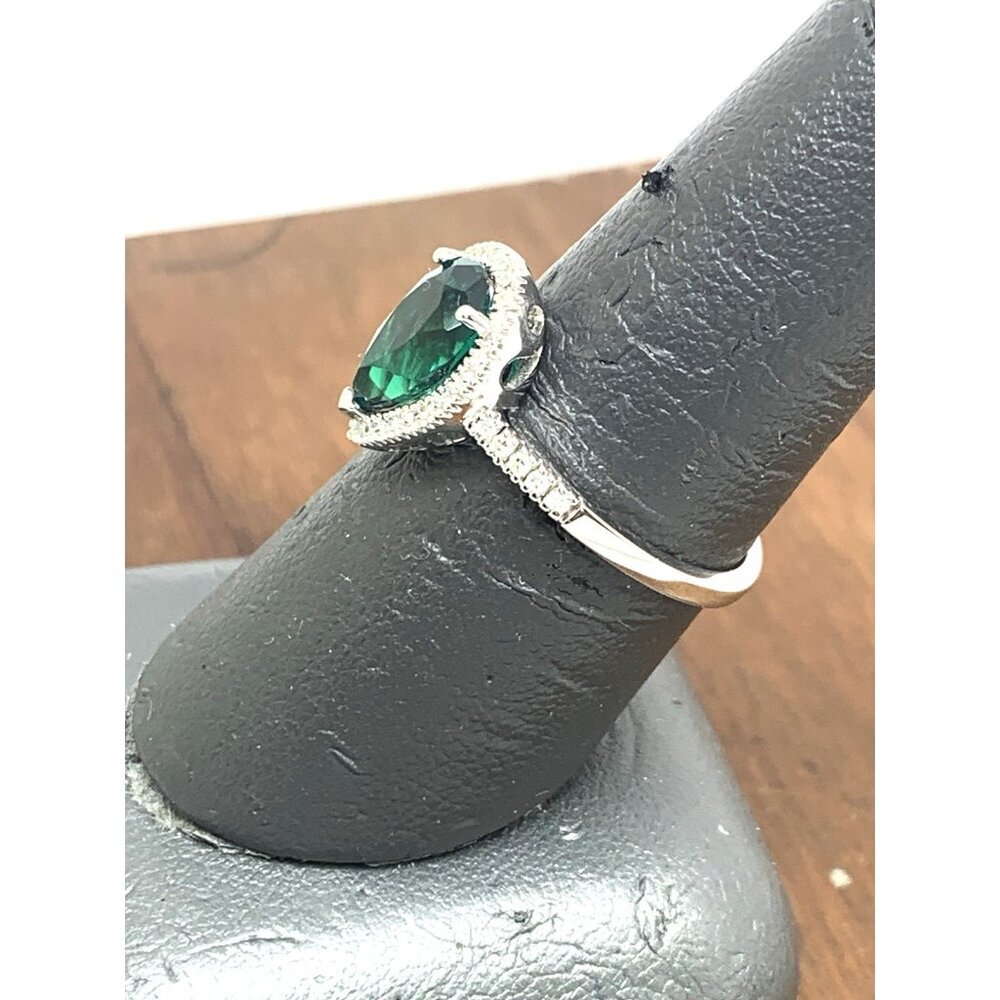 Green Gemstone Diamond Cocktail Ring 14k White Gold Women's Jewelry Size 8 - Picture 8 of 14